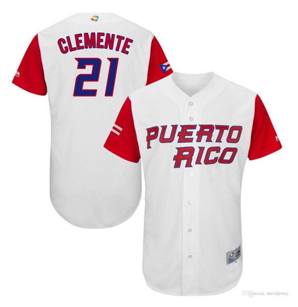 Men's Puerto Rico Baseball #21 Roberto Clemente World Game Classic Baseball Jersey