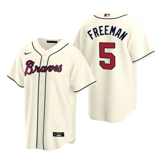 Men's Atlanta Braves #5 Freddie Freeman Cream Cool Base Stitched Jersey