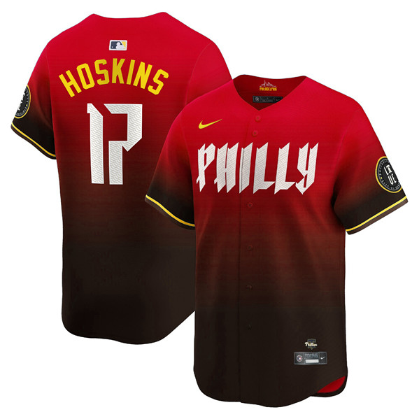 Men's Philadelphia Phillies #17 Rhys Hoskins Red 2024 City Connect Limited Stitched Jersey