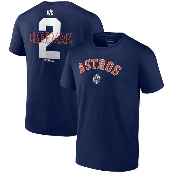 Men's Houston Astros #2 Alex Bregman 2021 Navy World Series Bound Closer Name & Number T-Shirt