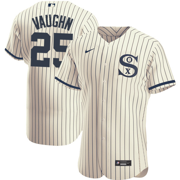 Men's Chicago White Sox #25 Andrew Vaughn 2021 Cream/Navy Field of Dreams Name&Number Flex Base Stitched Jersey