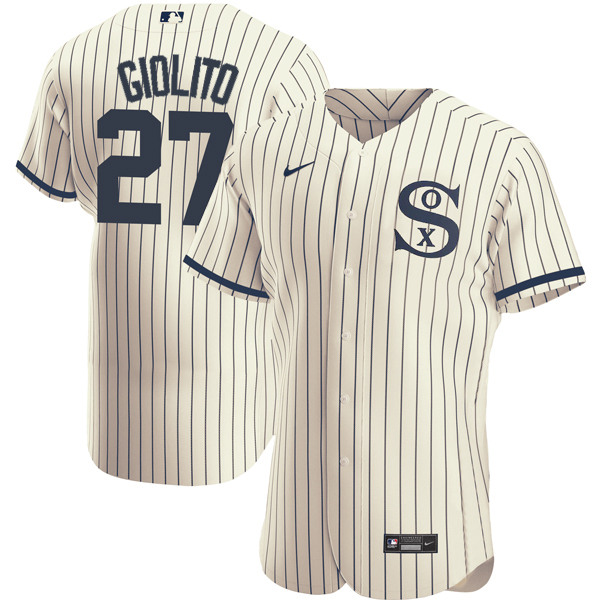Men's Chicago White Sox #27 Lucas Giolito 2021 Cream/Navy Field of Dreams Name&Number Flex Base Stitched Jersey