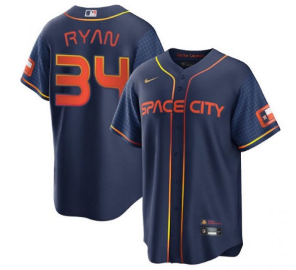 Men's Houston Astros #34 Nolan Ryan 2022 Navy City Connect Cool Base Stitched Jersey