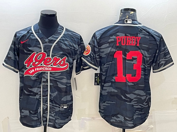 Men's San Francisco 49ers #13 Brock Purdy Grey Camo With Patch Cool Base Stitched Jersey