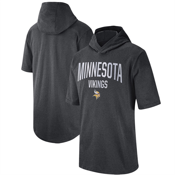 Men's Minnesota Vikings Heathered Charcoal Sideline Training Hooded Performance T-Shirt