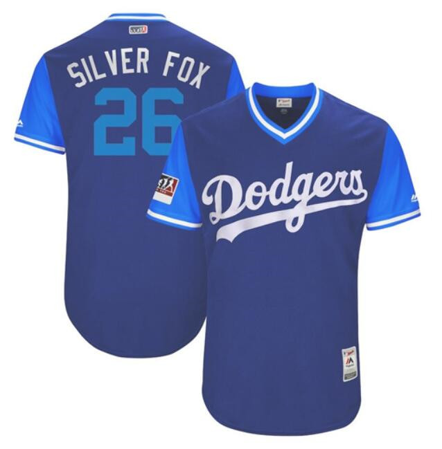 Men's Los Angeles Dodgers #26 Chase Utley "Silver Fox" Majestic Royal Players Weekend Authentic Stitched Jersey