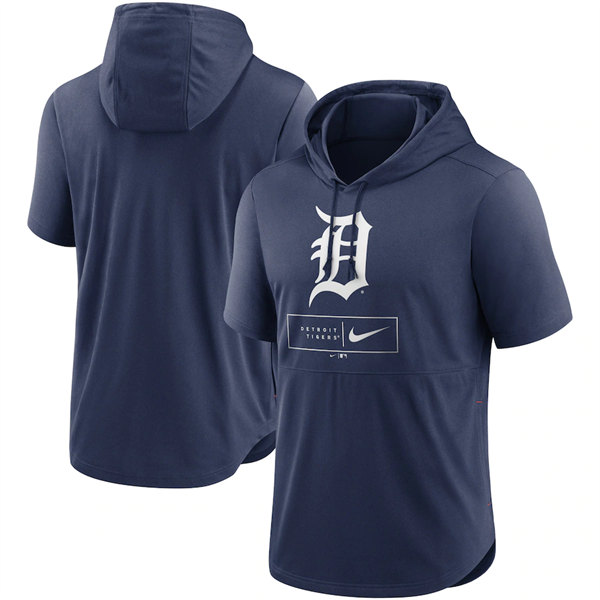 Men's Detroit Tigers Navy Short Sleeve Pullover Hoodie