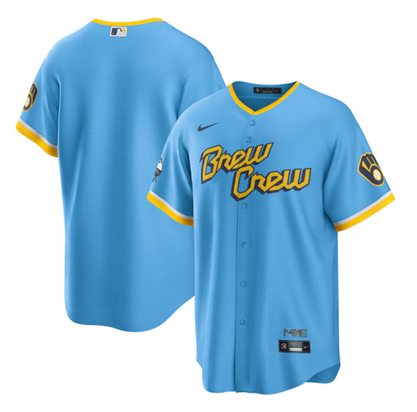 Men's Milwaukee Brewers Blank Powder Blue 2022 City Connect Cool Base Stitched Jersey