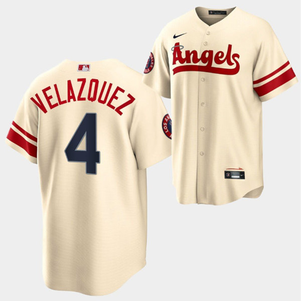 Men's Los Angeles Angels #4 Andrew Velazquez 2022 Cream City Connect Cool Base Stitched Jersey
