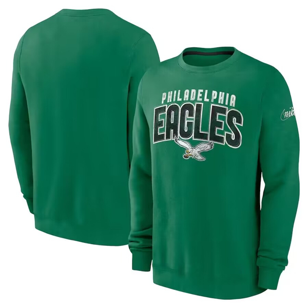 Men's Philadelphia Eagles Green Long Sleeve Pullover Sweatshirt