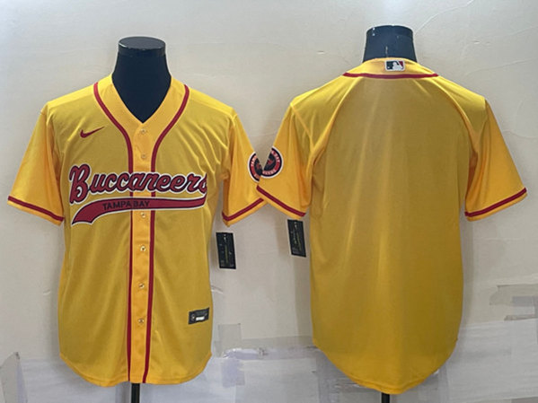 Men's Tampa Bay Buccaneers Blank Yellow Cool Base Stitched Baseball Jersey