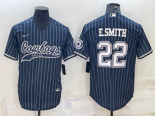 Men's Dallas Cowboys #22 Emmitt Smith Navy With Patch Cool Base Stitched Baseball Jersey