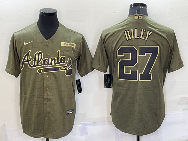 Men's Atlanta Braves #27 Austin Riley Camo Salute To Service Cool Base Stitched Jersey