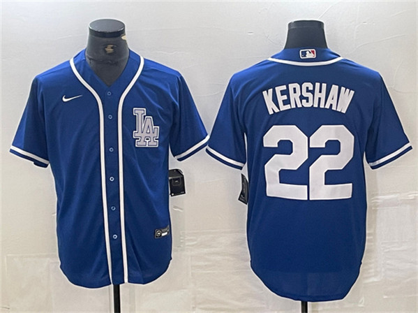 Men's Los Angeles Dodgers #22 Clayton Kershaw Blue Cool Base Stitched Baseball Jersey