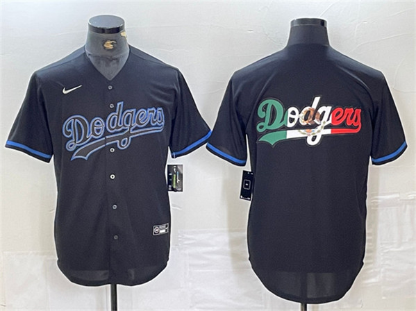 Men's Los Angeles Dodgers Team Big Logo Black Cool Base Stitched Baseball Jersey