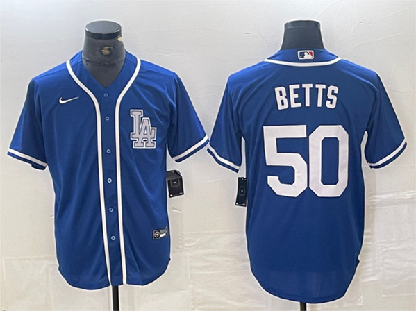 Men's Los Angeles Dodgers #50 Mookie Betts Blue Cool Base Stitched Baseball Jersey