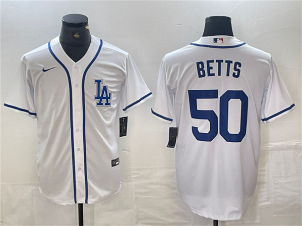 Men's Los Angeles Dodgers #50 Mookie Betts White Cool Base Stitched Baseball Jersey
