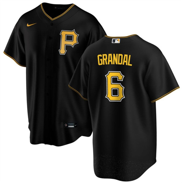Men's Pittsburgh Pirates #6 Yasmani Grandal Black Cool Base Stitched Baseball Jersey
