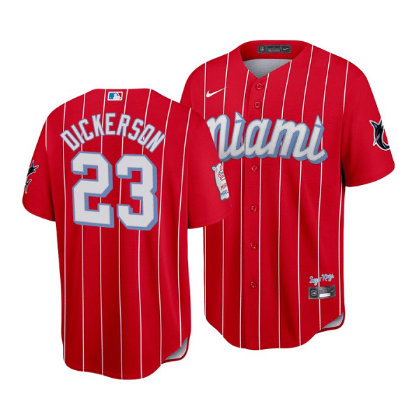 Men's Miami Marlins #23 Corey Dickerson 2021 Red City Connect Cool Base Stitched MLB Jersey