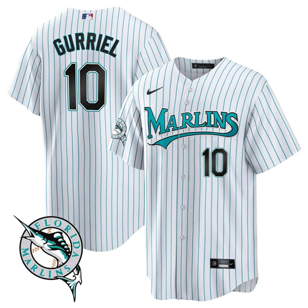 Men's Miami Marlins #10 Yulieski Gurriel White Cool Base Stitched Baseball Jersey