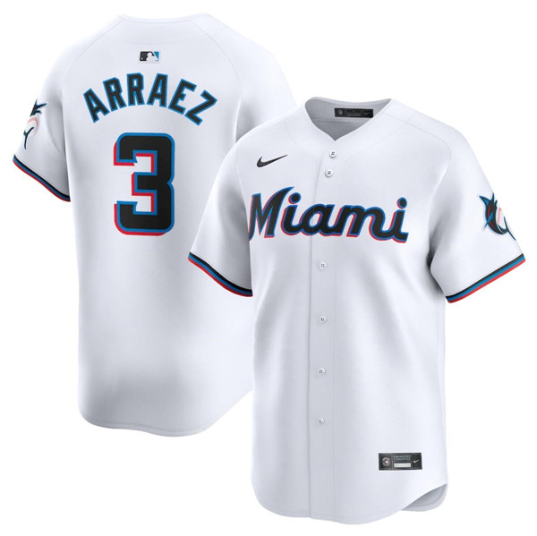 Men's Miami Marlins #3 Luis Arraez White 2024 Home Limited Stitched Baseball Jersey