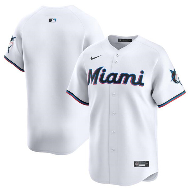 Men's Miami Marlins Blank White 2024 Home Limited Stitched Baseball Jersey