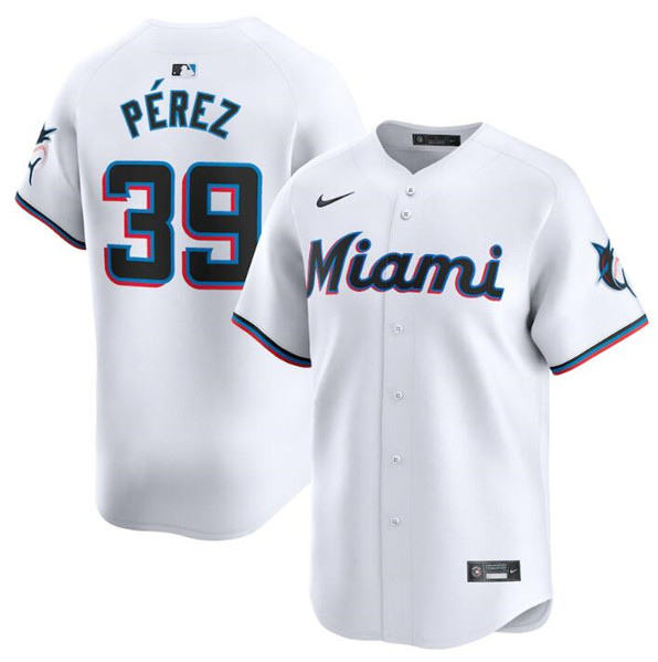 Men's Miami Marlins #39 Eury Pérez White 2024 Home Limited Stitched Baseball Jersey