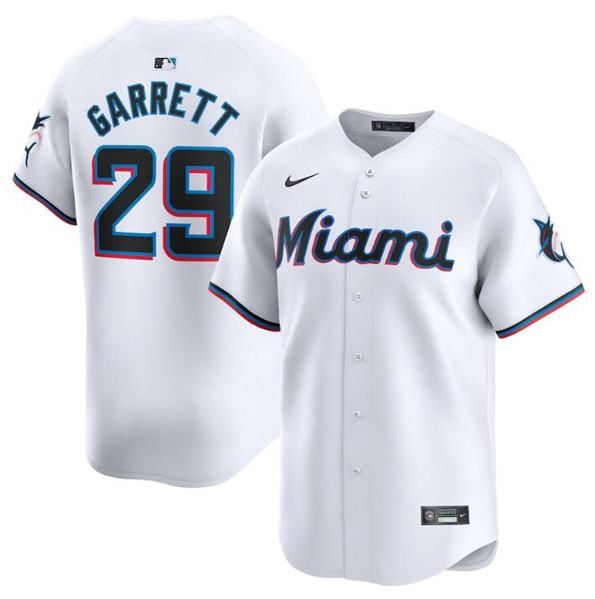 Men's Miami Marlins #29 Braxton Garrett White 2024 Home Limited Stitched Baseball Jersey