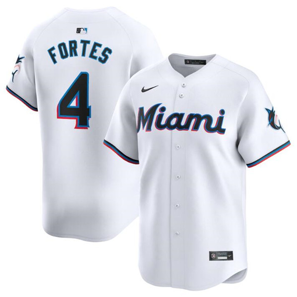 Men's Miami Marlins #4 Nick Fortes White 2024 Home Limited Stitched Baseball Jersey