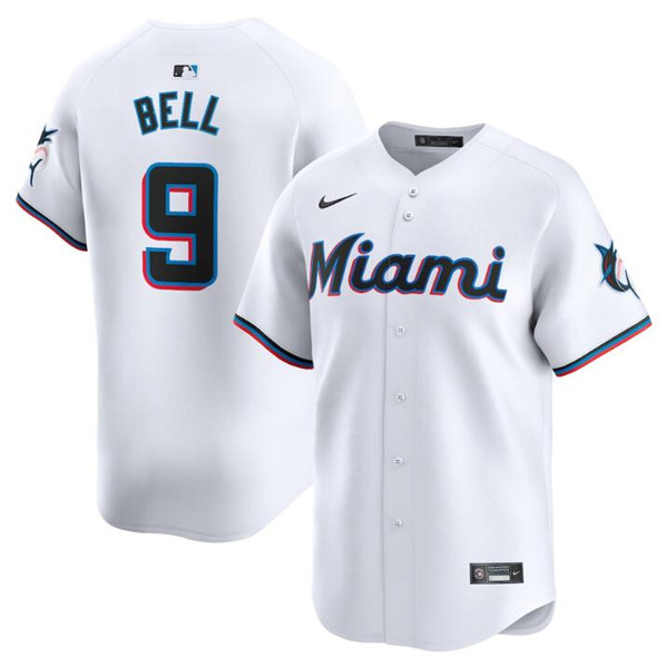 Men's Miami Marlins #9 Josh Bell White 2024 Home Limited Stitched Baseball Jersey