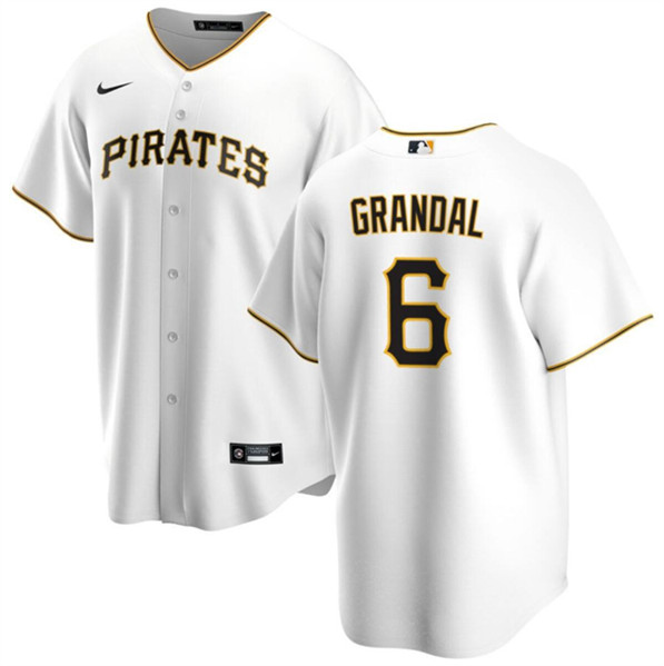 Men's Pittsburgh Pirates #6 Yasmani Grandal White Cool Base Stitched Baseball Jersey