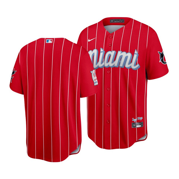Men's Miami Marlins Blank 2021 Red City Connect Cool Base Stitched MLB Jersey