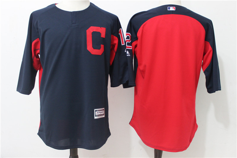 Men's Cleveland Indians #12 Francisco Lindor Navy/Red Authentic Collection On-Field 3/4 Sleeve Batting Practice Stitched MLB Jersey