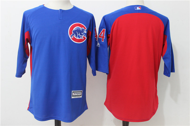 Men's Chicago Cubs #44 Anthony Rizzo Blue/Red Authentic Collection On-Field 3/4 Sleeve Batting Practice Stitched MLB Jersey