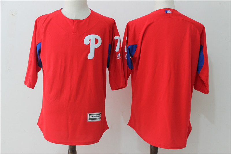 Men's Philadelphia Phillies #7 Maikel Franco Red Authentic Collection On-Field 3/4 Sleeve Sleeve Batting Practice Stitched MLB Jersey