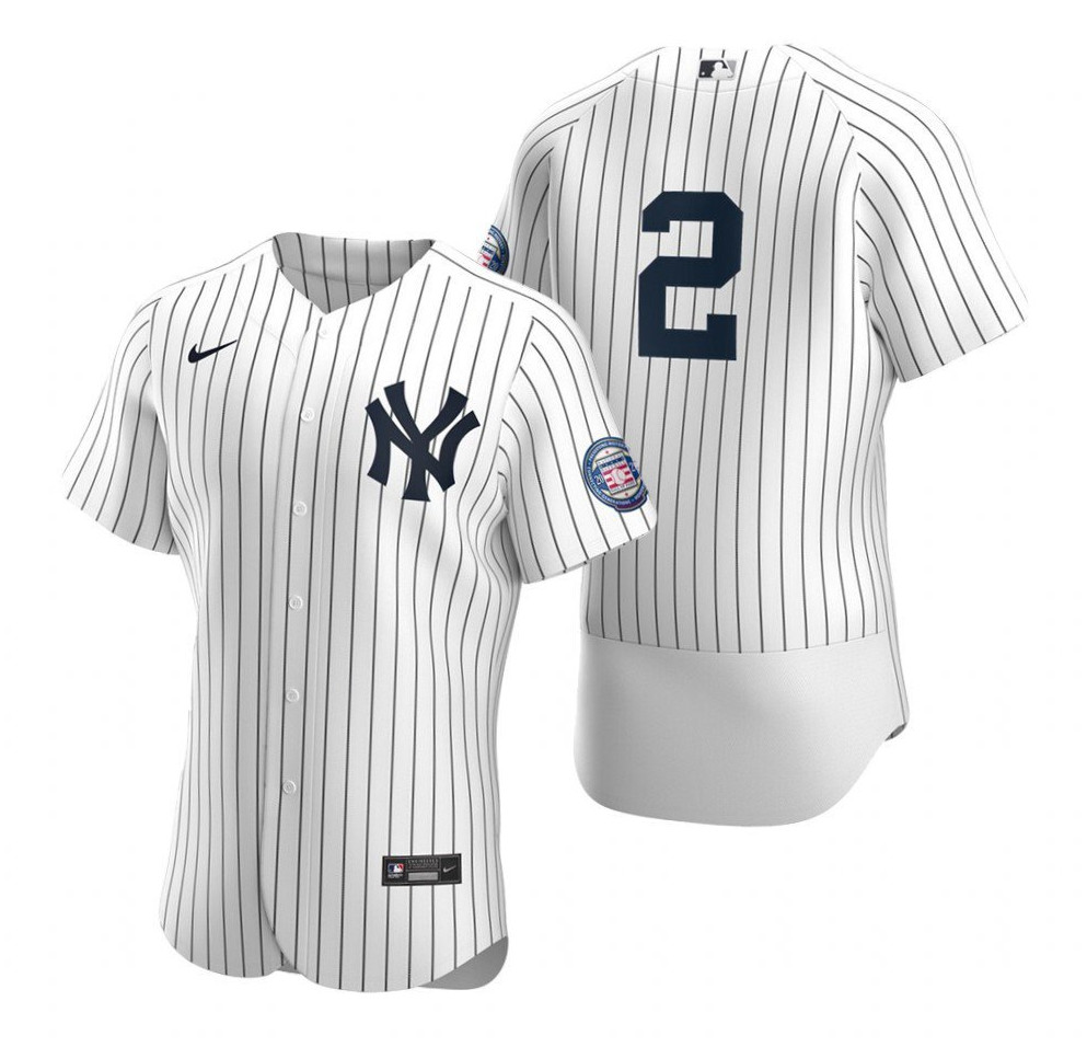 Men's New York Yankees #2 Derek Jeter White 2020 Hall of Fame Induction Flex Base Stitched MLB Jersey