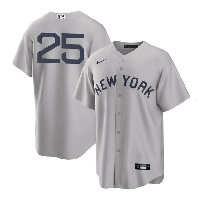 Men's New York Yankees Field of Dreams #25 Gleyber Torres Cool Base Jersey Uniforms Gray Stitched Jersey