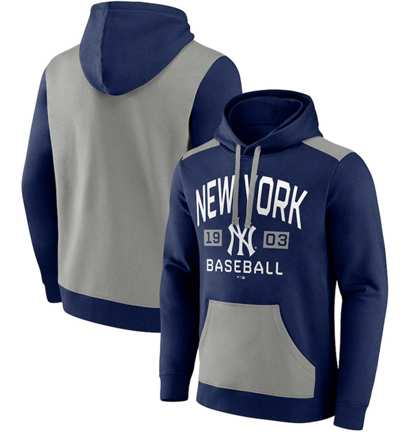 Men's New York Yankees Navy/Grey Chip In Pullover Hoodie
