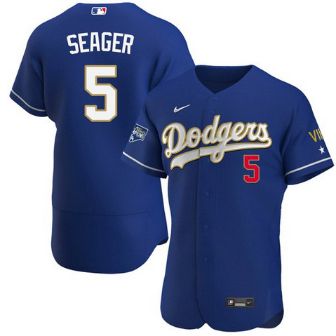 Men's Los Angeles Dodgers #5 Corey Seager Royal Blue Championship Flex Base Sttiched MLB Jersey