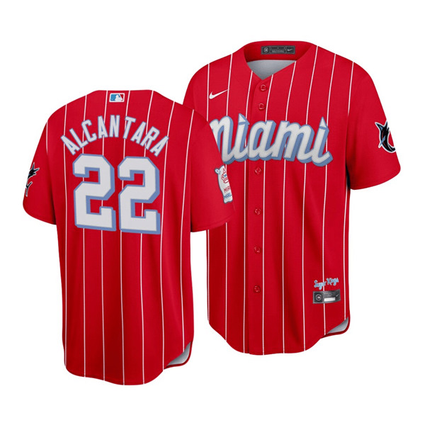 Men's Miami Marlins #22 Sandy Alcantara 2021 Red City Connect Cool Base Stitched MLB Jersey