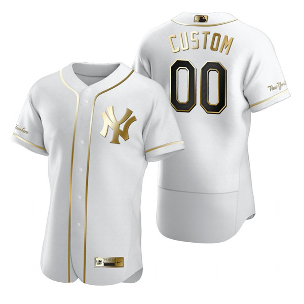 Men's New York Yankees Active Player White Golden Edition Flex Base Sttiched MLB Jersey