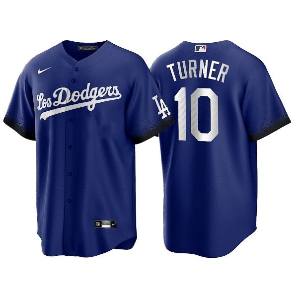 Men's Los Angeles Dodgers #10 Justin Turner 2021 Royal City Connect Cool Base Stitched Baseball Jersey