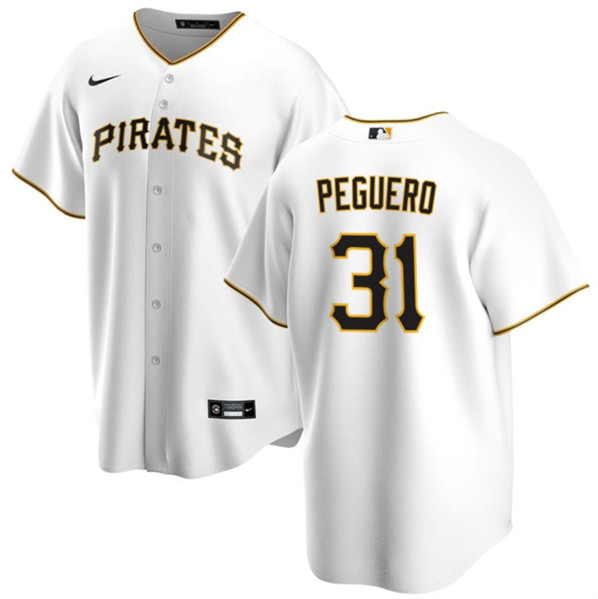 Men's Pittsburgh Pirates #31 Liover Peguero White Cool Base Stitched Baseball Jersey