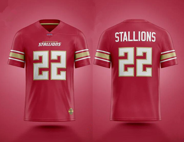 Men's Birmingham Stallions #22 Red Stitched Football Jersey