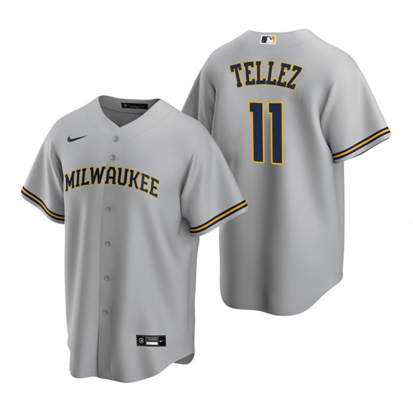Men's Milwaukee Brewers #11 Rowdy Tellez Gray Cool Base Stitched Jersey