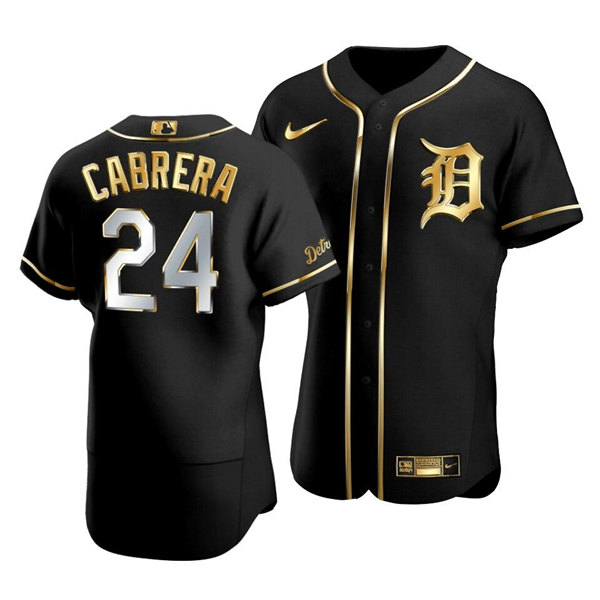 Men's Detroit Tigers #24 Miguel Cabrera Golden Edition Black Flex Base Stitched Jersey