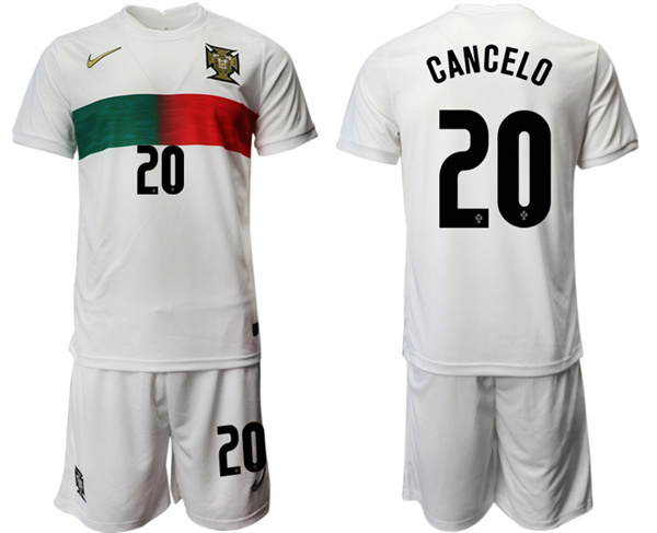 Men's Portugal #20 Cancelo White Away Soccer Jersey Suit
