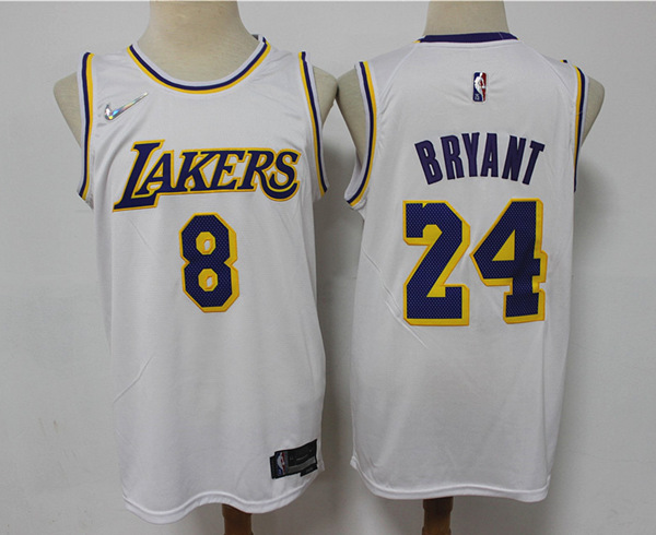 Men's Los Angeles Lakers Front #8 Back #24 Kobe Bryant 75th Anniversary White 2021 Stitched Basketball Jersey