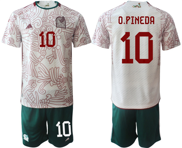 Men's Mexico #10 O.Pineda White Away Soccer Jersey Suit