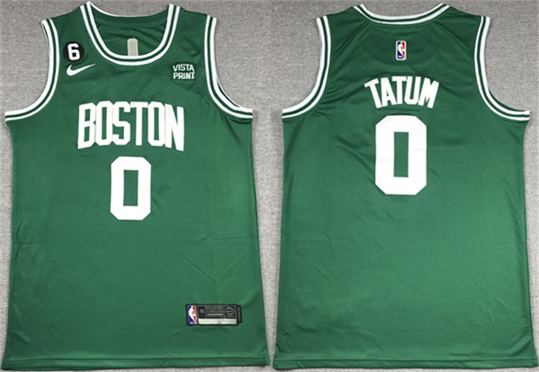 Men's Boston Celtics #0 Jayson Tatum Green No.6 Patch Stitched Basketball Jersey